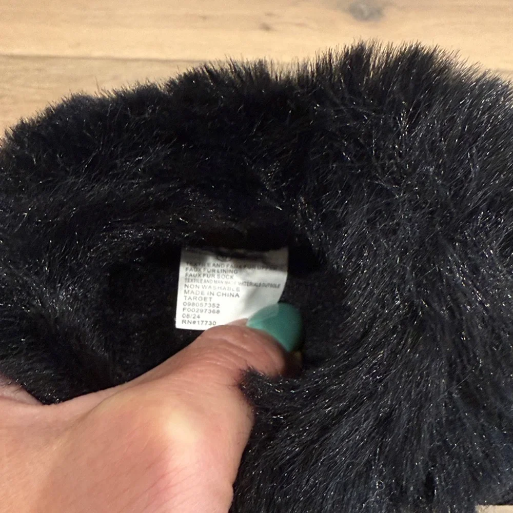 CAT‎ & JACK Black Piper Faux Fur Cuff Scuff Slipper Boots Size Girls Toddler 6